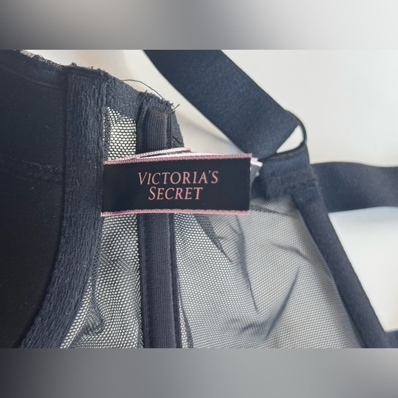 Victorias Secret Black Shine Lace Long Line Balconet Bra Silver Size 34C - Picture 5 of 7